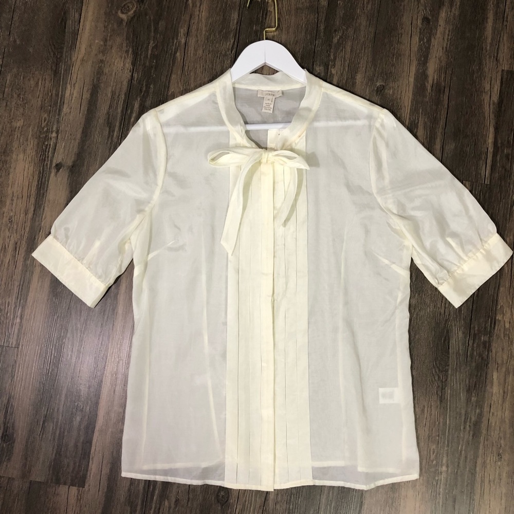 J.CREW silk blend button up neck tie ivory blouse